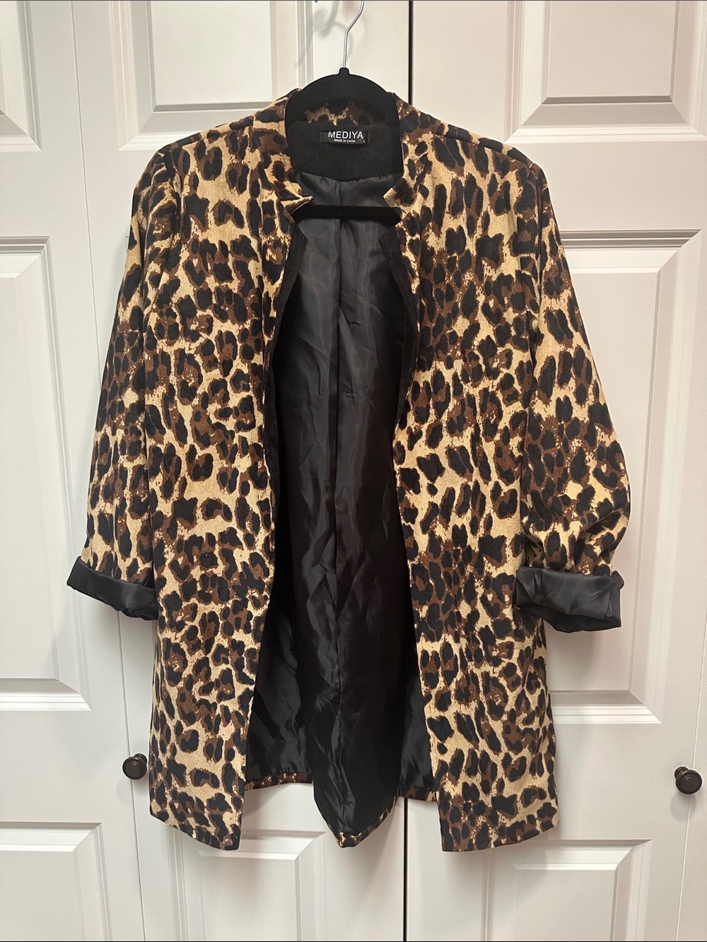 Leopard Print Open Front Women’s Coat - Brown/Black